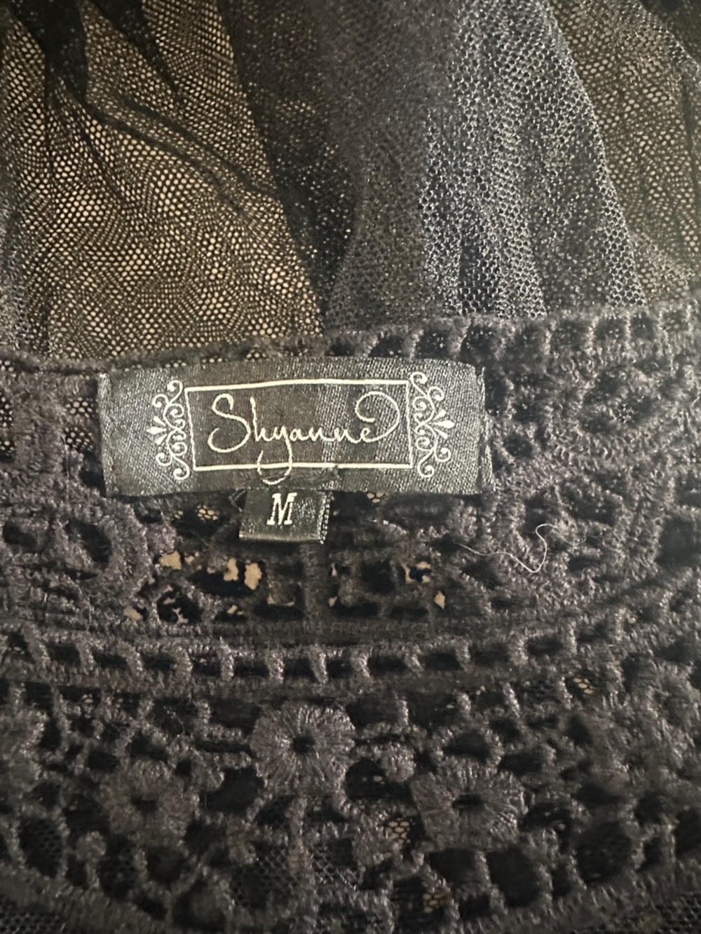 Shyanne Medium Black Sheer Lace Crochet Peplum Top Bell sleeve wester wear - Picture 8 of 9